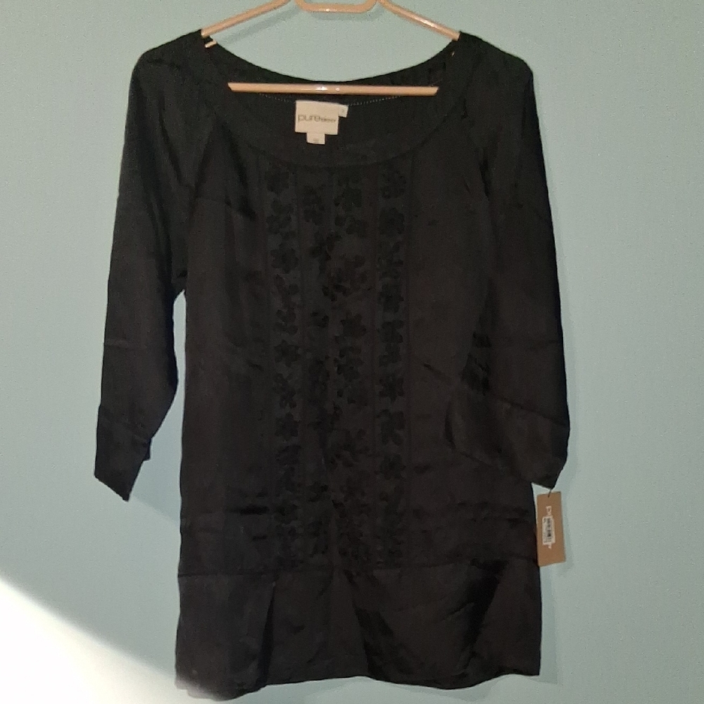 Elegant Black Tunic with Floral Accents, Macys